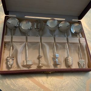 1940 Asian Motif Demitasse Spoon Collection(6)Sterling Silver 43 grams
